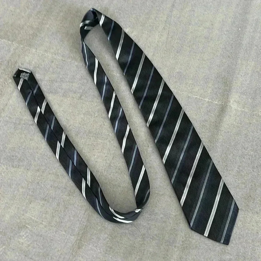Hugo Boss Blue White Striped Silk Textured Tie- Italy
